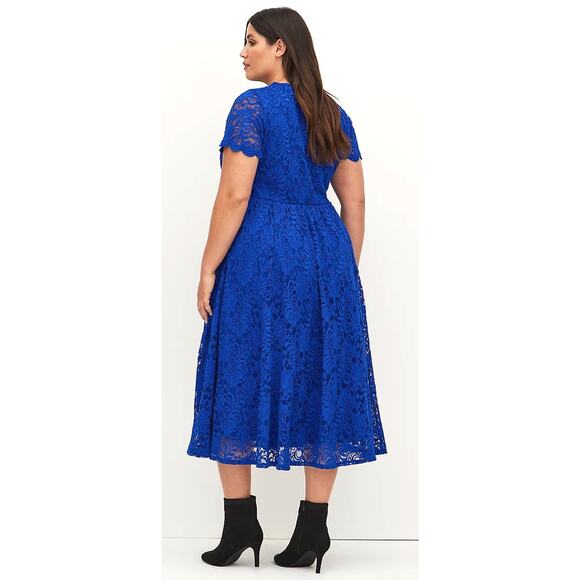 New Torrid 1 (1X 14/16) Dress Only - Fit & Flare Electric Blue Lace Midi Dress - Picture 2 of 3